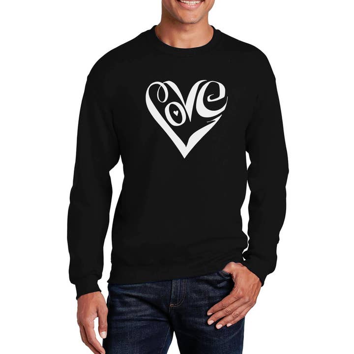 Men's Word Art Crewneck Sweatshirt - Script Love Heart for wholesale by LA Pop Art