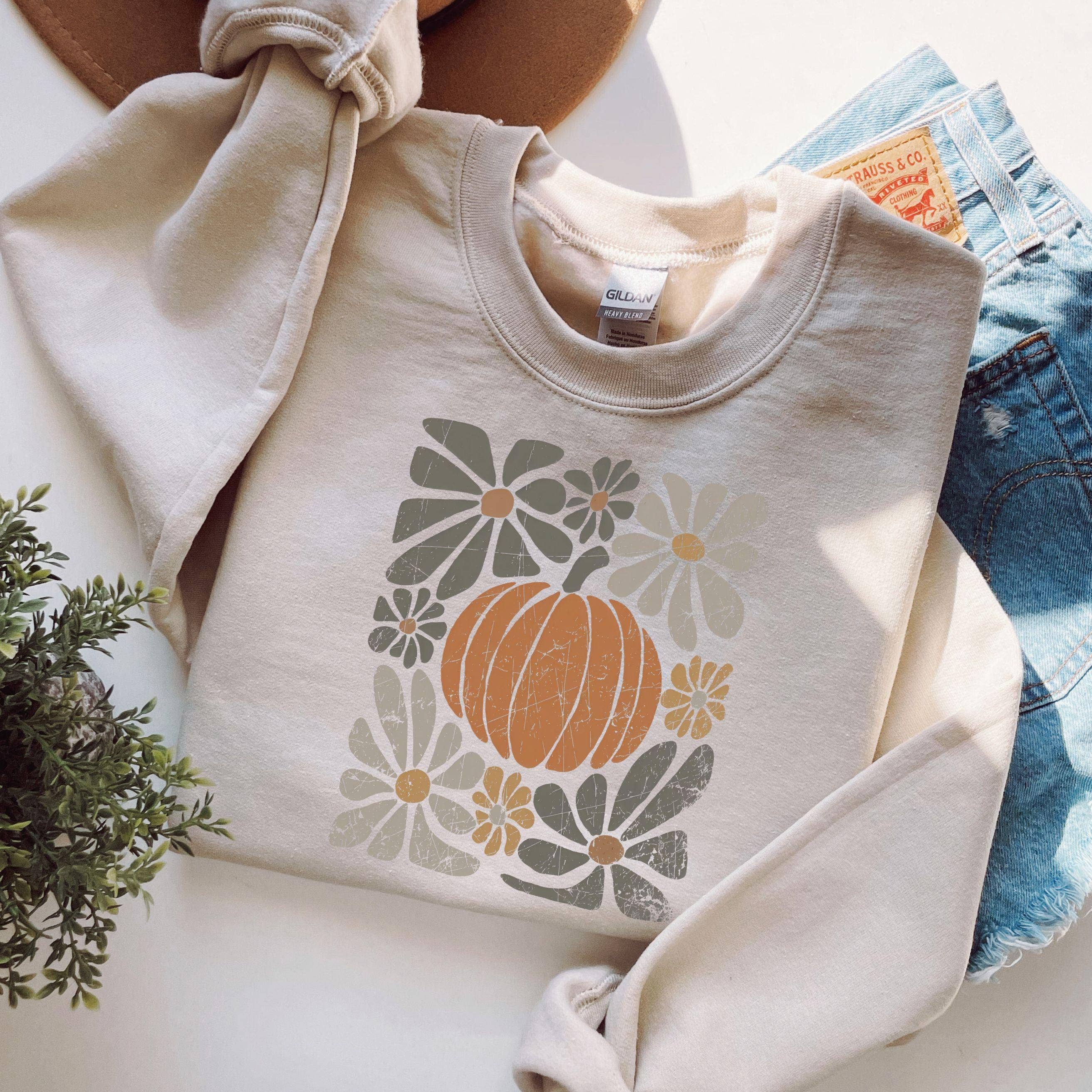 Up2ournecksinfabric - Wholesale Graphic Sweatshirt - Women's - Womens Boho Fall Pumpkin Crewneck Sweatshirt1