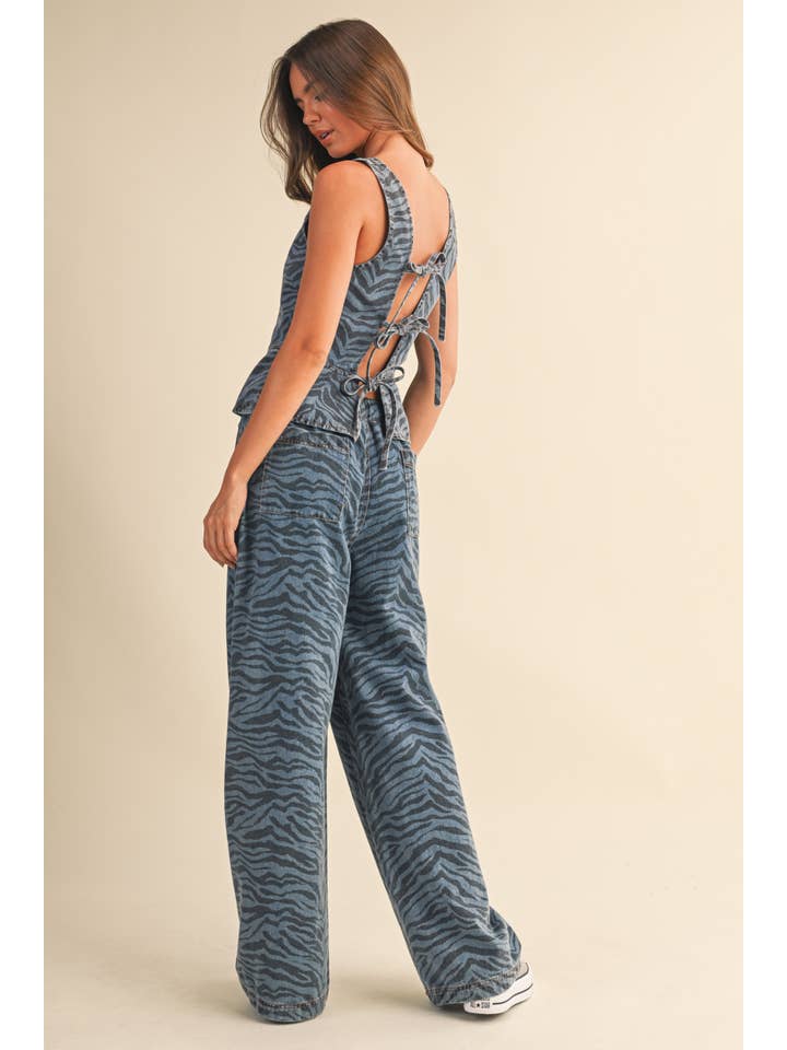 Klesis - Wholesale Top & Pant Set (NOT Loungewear) - Women's - IST6063 ZEBRA DENIM BUTTON DOWN TOP AND PANTS SET23