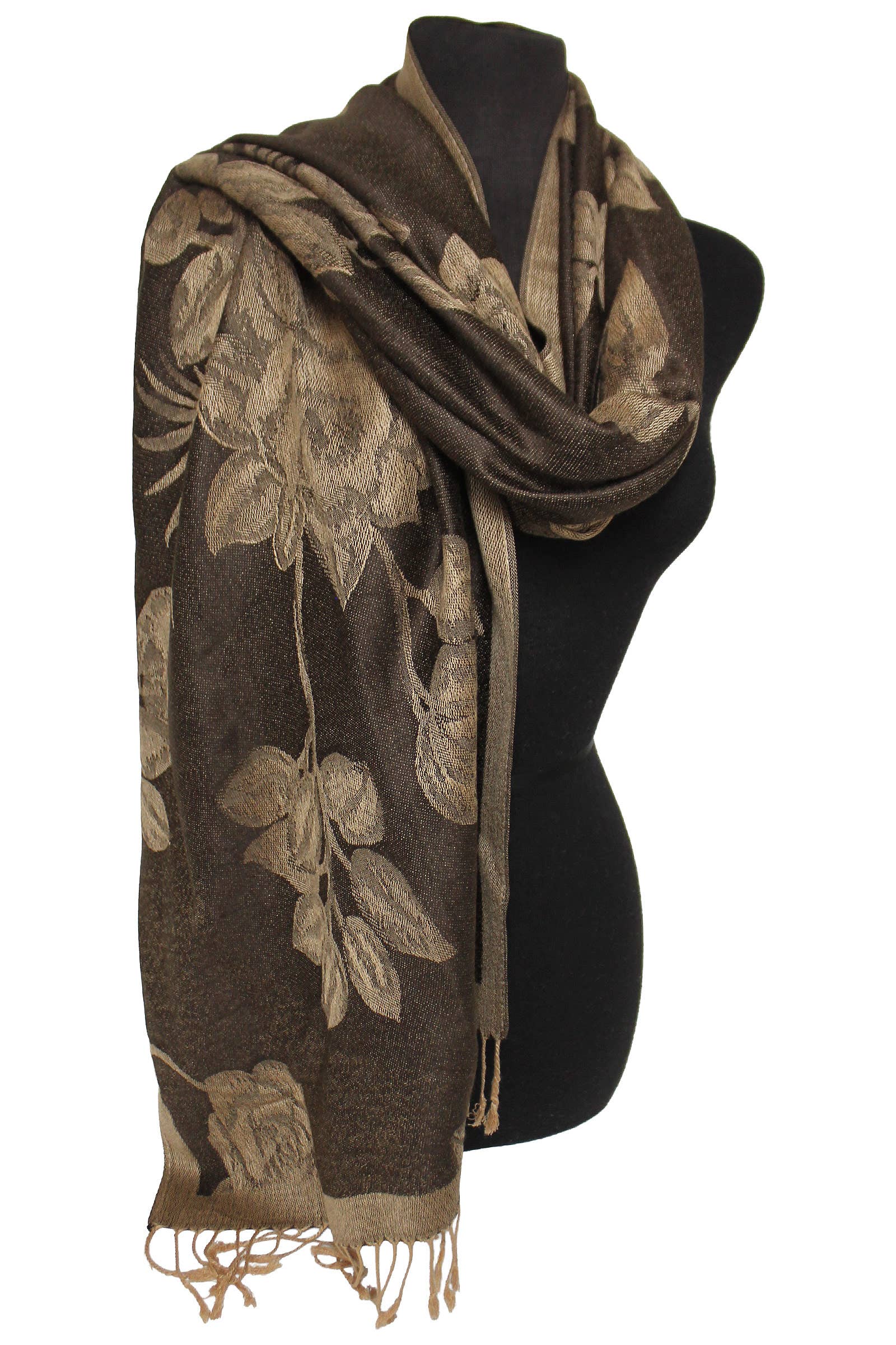 Cap Zone - Wholesale Scarf - Women's - Rose Floral Faux Silk Pashmina Wrap Scarf2