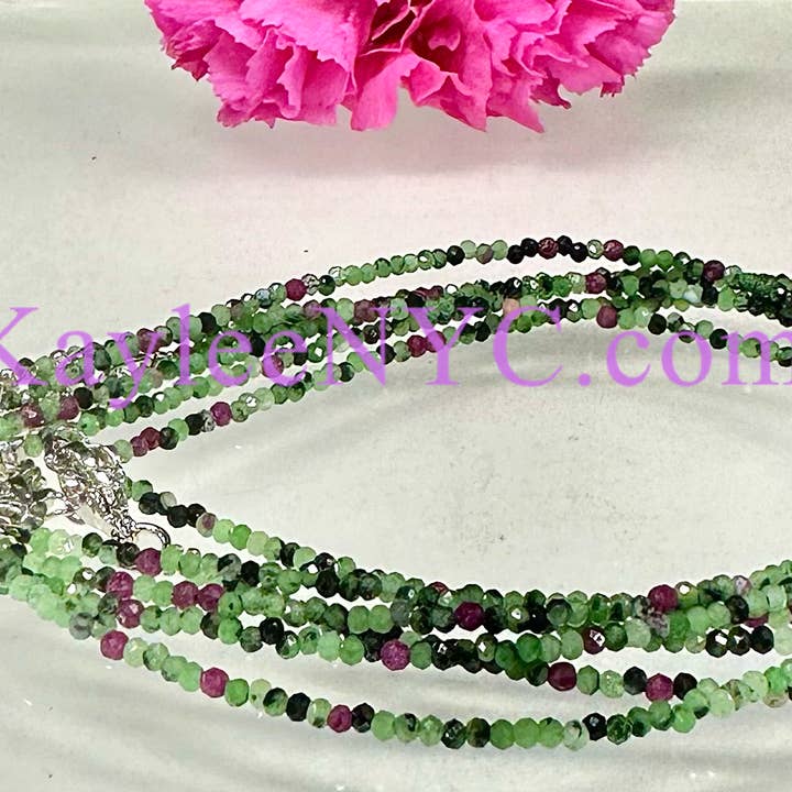 Tobilleras de Zoisita con Rubí Natural de 2 mm Sanación con Cristales para venta al por mayor de KayleeNYC