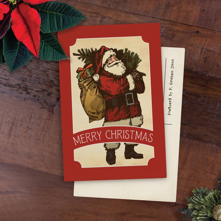 Merry Christmas Santa Wooden Postcard for wholesale by P. Graham Dunn
