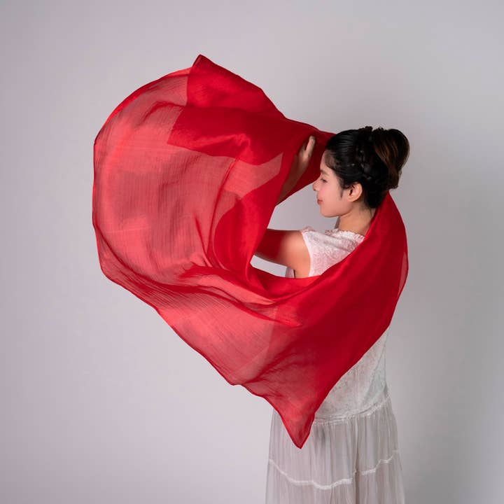 Luxury Red Mulberry Silk Scarf – Elegant Evening Wrap | Wedding Shawl | Handwoven Vietnam Silk for wholesale by Silk and Bears