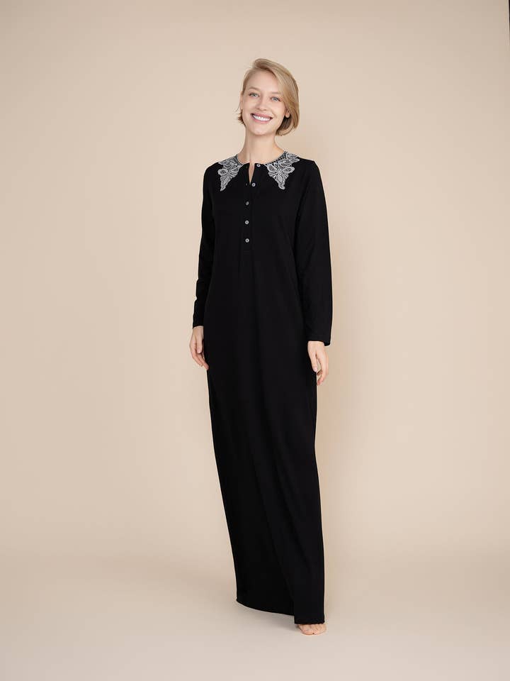 Ellwi Design - Wholesale Nightgown - Women's - Lace Collar Nightgown with Buttons4