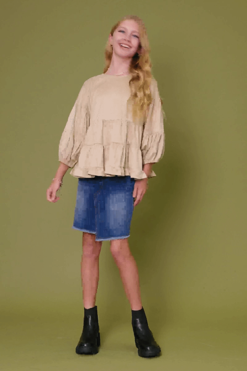 Hayden LA - Vendita all'ingrosso Maglietta - Bambini - Top vegano da ragazza con maniche a sbuffo a strati in pelle scamosciata1