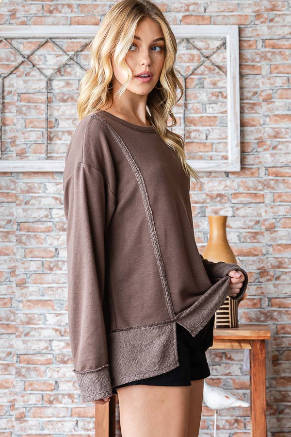 7th Ray - Wholesale Knit Top - Women's - [PLUS SIZE] Cotton Blend Raw Edge Hi Low detail Top  T5276XL18