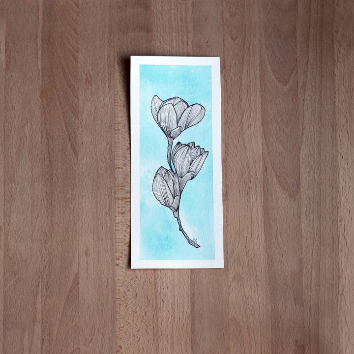 Hand-painted magnolia drawing and watercolor for wholesale by Atelier E.Pic