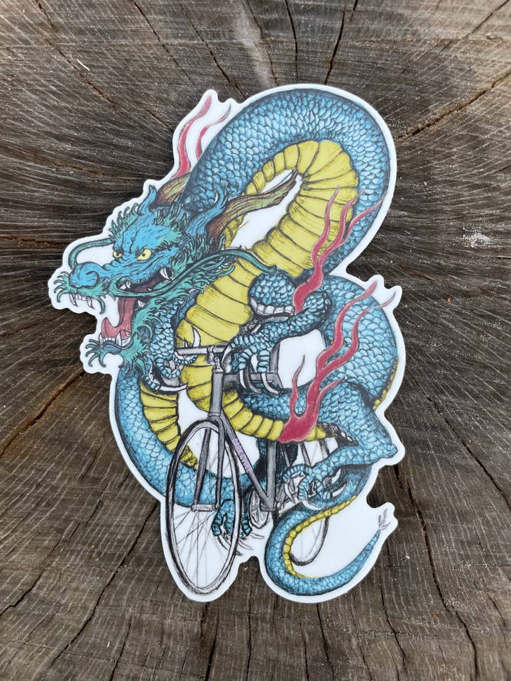 Vinylaufkleber Drache auf einem Fahrrad für den Großhandel von Dark Cycle Clothing