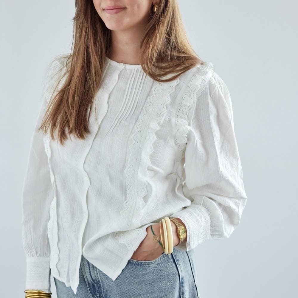 Bonheur du Jour – Blusa - Mulher por atacado – Blusa feminina Isla branca5