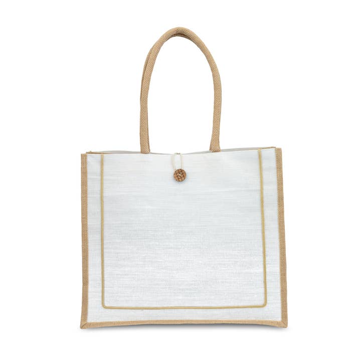 Large Reusable Fabric Beach Tote Bag - White Burlap and other Purchase Wholesale jute fabric. Free Returns & Net 60 Terms on Faire trending on Faire.