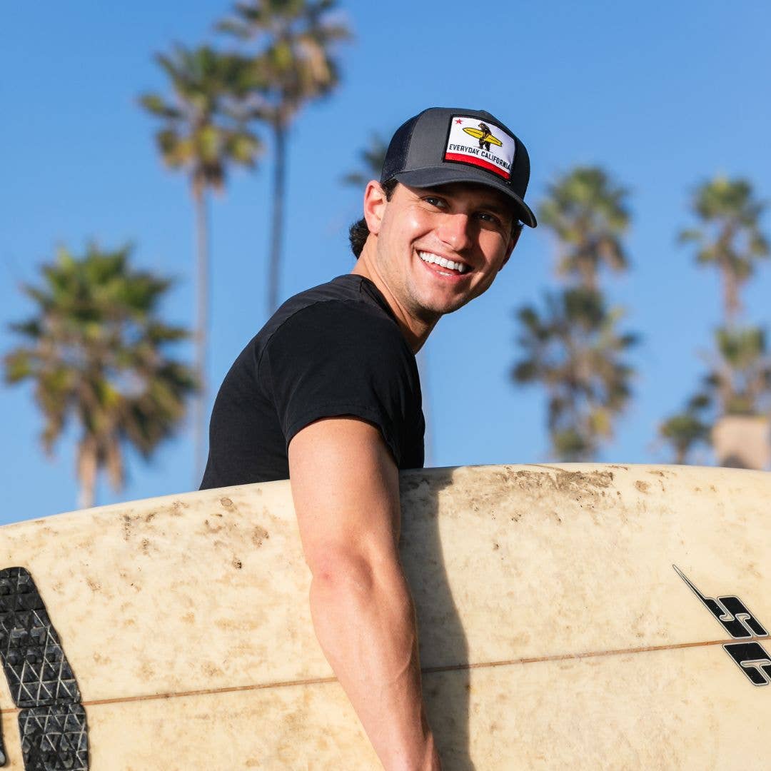 Everyday California - Wholesale Trucker Hat - Unisex - Shores Snapback Hat - Everyday California Flag Surfing Bear 2