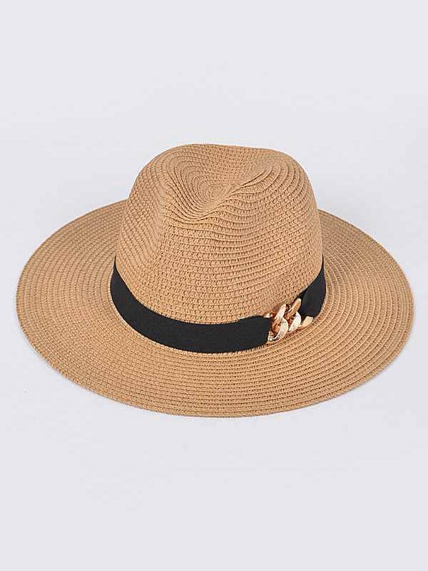 KEDJELÄNK IKONISKA HALM FEDORA HATT AMH1572 för wholesale av anbfashion