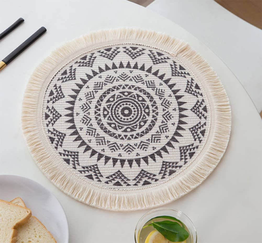 Fennco Styles - Wholesale Placemat - Boho Mandala Fringed 13" Round Cotton Placemat5