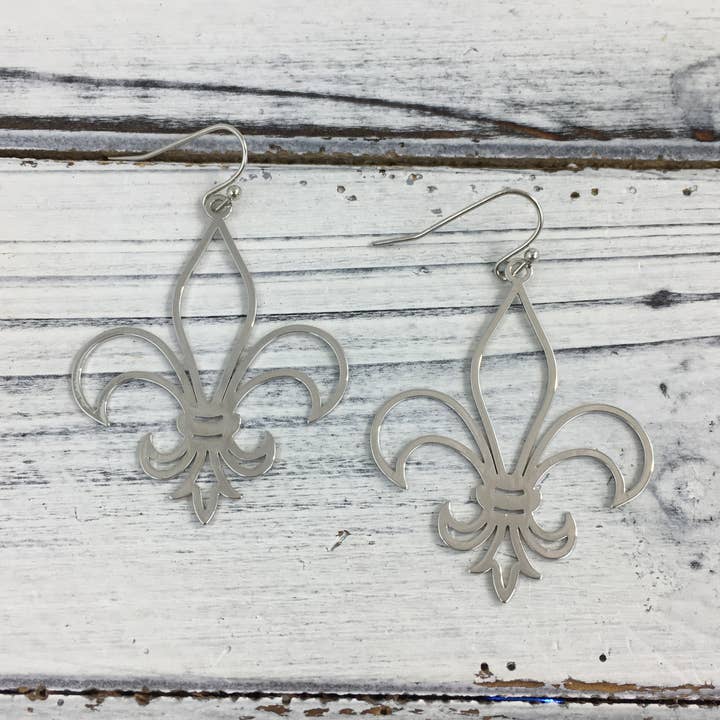 Fleur de Lis cut out earrings lg for wholesale by SongLily
