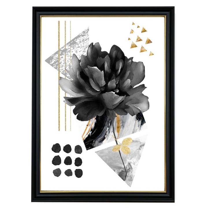 Impression murale fleur abstraite n° 2 en noir et or pour la vente par Artze Wall Art