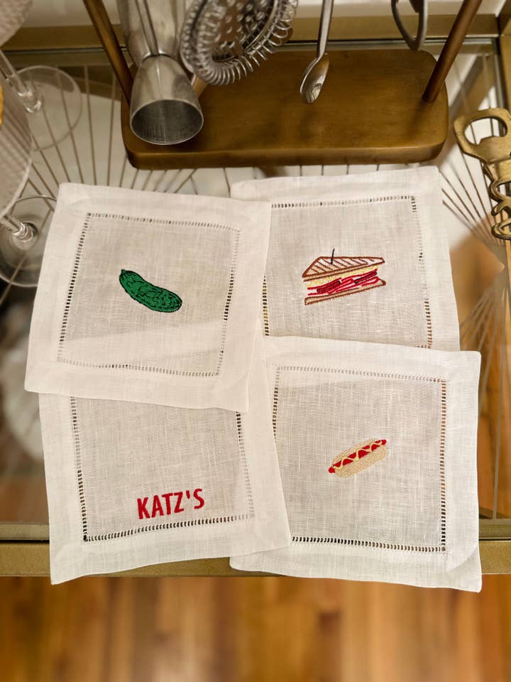 Katz's Deli Embroidered Cocktail Napkin Set for wholesale by Winston & Waverly