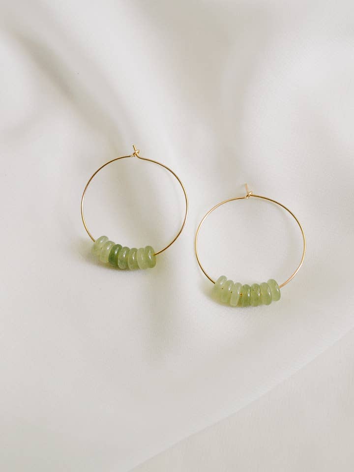 Green Jade Hoop Earrings for wholesale by Heritage & Bloom