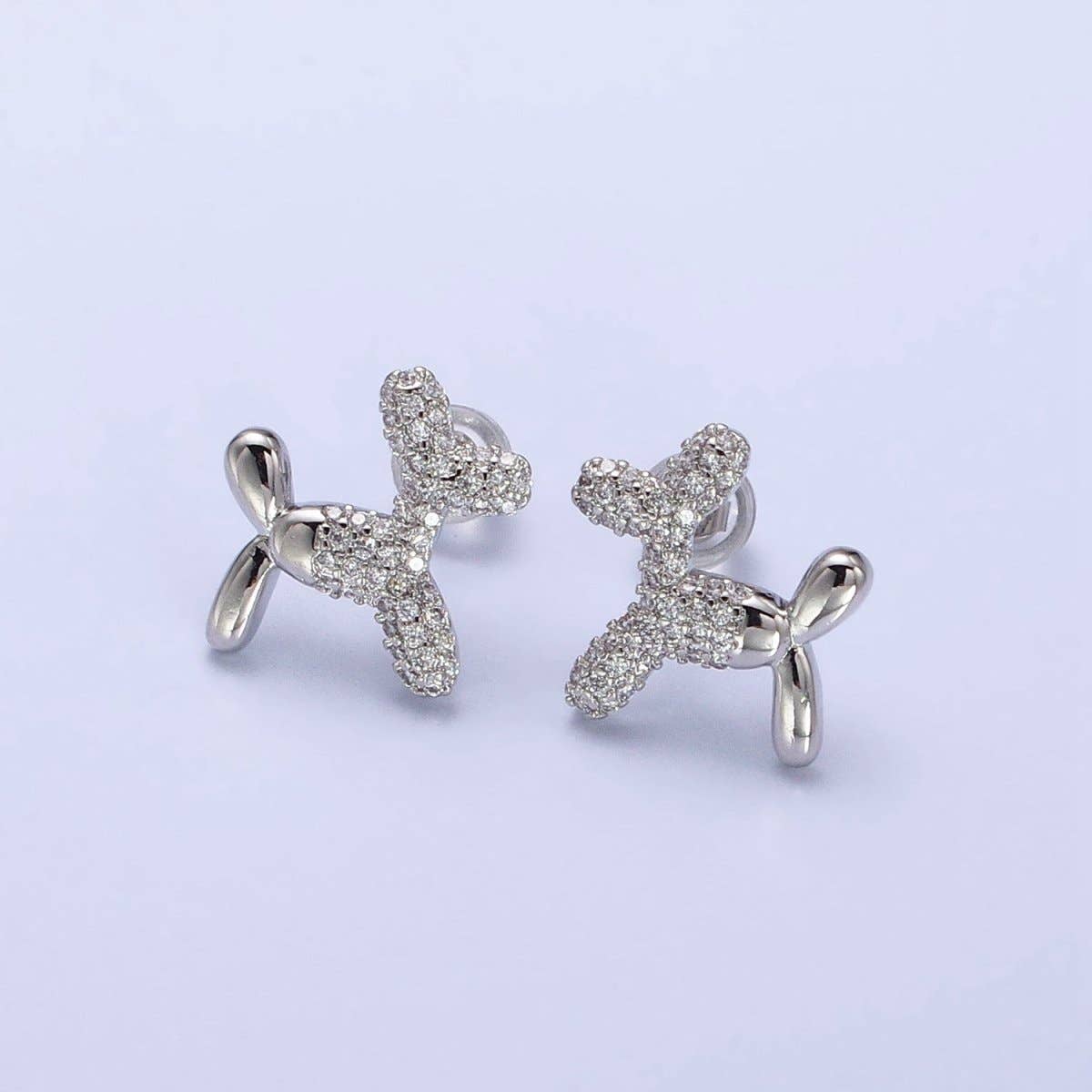 Aim Eternal - Wholesale Stud/Post Earrings - Gold, Silver Dog Balloon Bubble Animal Micro Paved CZ Stud Earrings | AB560 AB5611