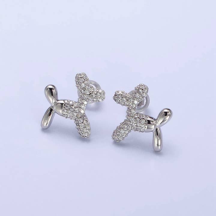 Aim Eternal - Wholesale Stud/Post Earrings - Gold, Silver Dog Balloon Bubble Animal Micro Paved CZ Stud Earrings | AB560 AB5611