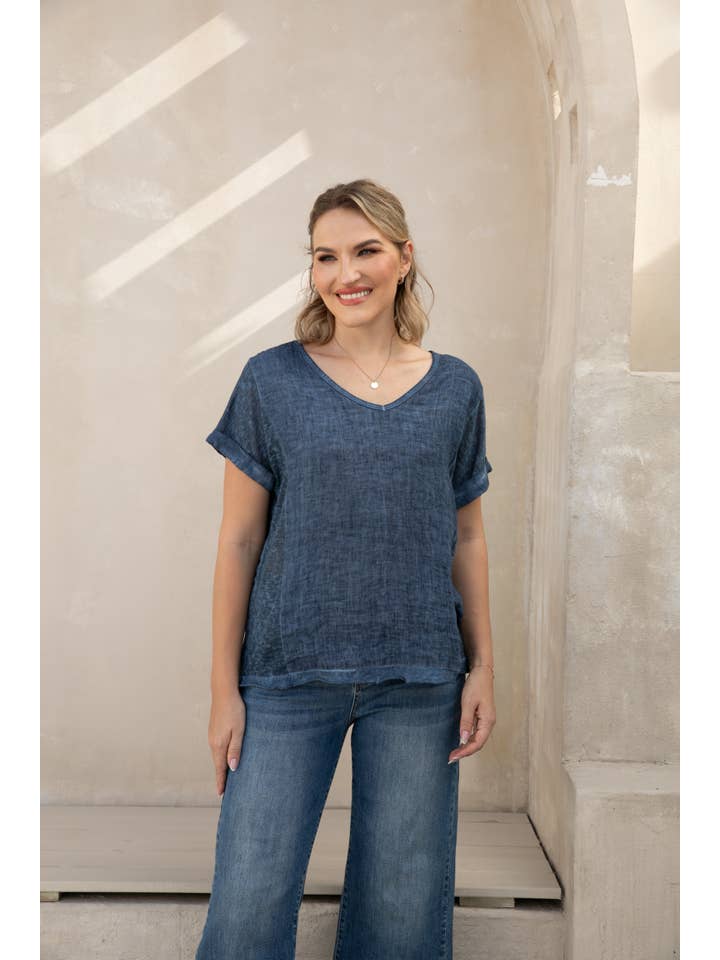 Orange Fashion Village - Wholesale T-Shirt - Women's - Breezy V-Neck Linen Tee
