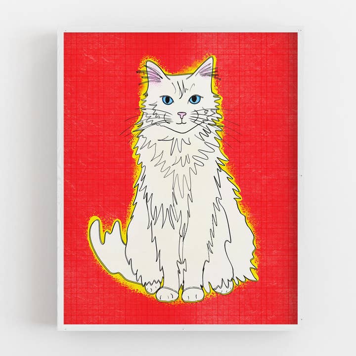 Fluffy Cat (Rød) - Kunsttryk for engroshandel hos Posse Paper Goods