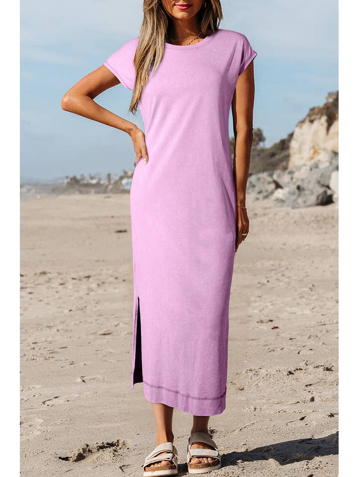 Aapparella - Wholesale Dress - Women's - Mineral Wash Pocketed T-shirt Long Dress | S-XL