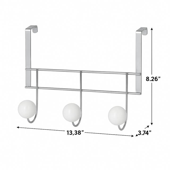 Evideco French Home Goods - Wholesale Wall Hook - Over Door 3-Hook Rack White - Big Ball Ends3