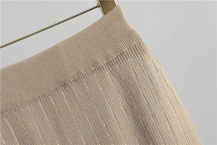 HIDDENBRAND - Wholesale Top & Skirt Set - Women's - hotfix rhinestone zip up knit hoodie jacket & midi skirt set8