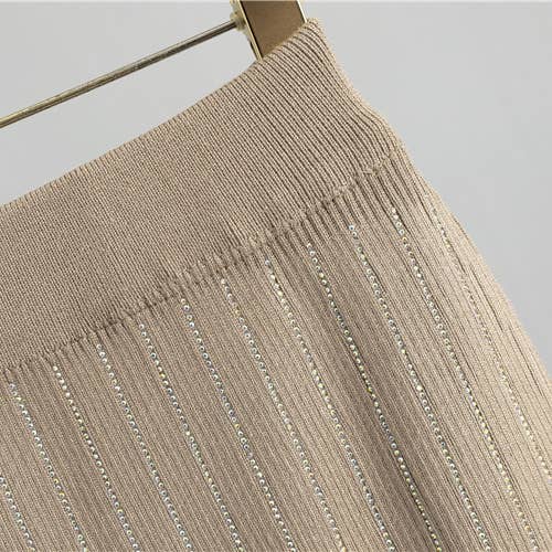 HIDDENBRAND - Wholesale Top & Skirt Set - Women's - hotfix rhinestone zip up knit hoodie jacket & midi skirt set8