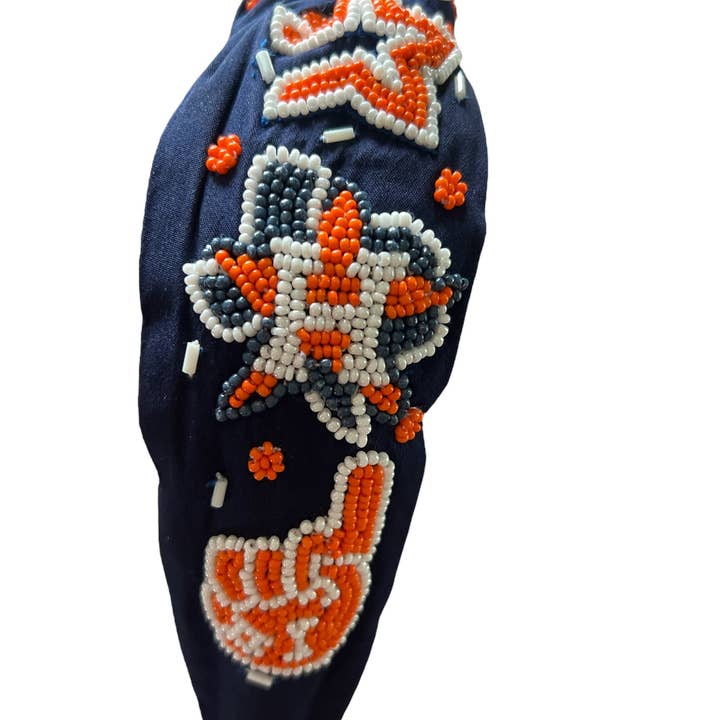 Wishful Heart Boutique, LLC – Großhandel Fashion-Stirnband – Damen – Astros Perlenbesetztes Blaues Multi-Logo-Stirnband