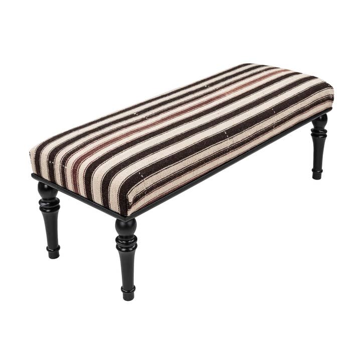 Rugtolia - Wholesale Bench - Neutral Striped Kilim Upholstered Bedroom - Entryway Wooden Bench2