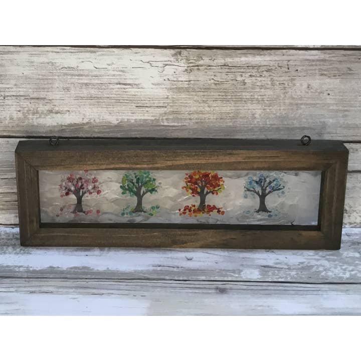 2" x 8" Horizontal Fused Framed Window Hanging 4 Season Tree for wholesale by Glimmer Glass Gifts