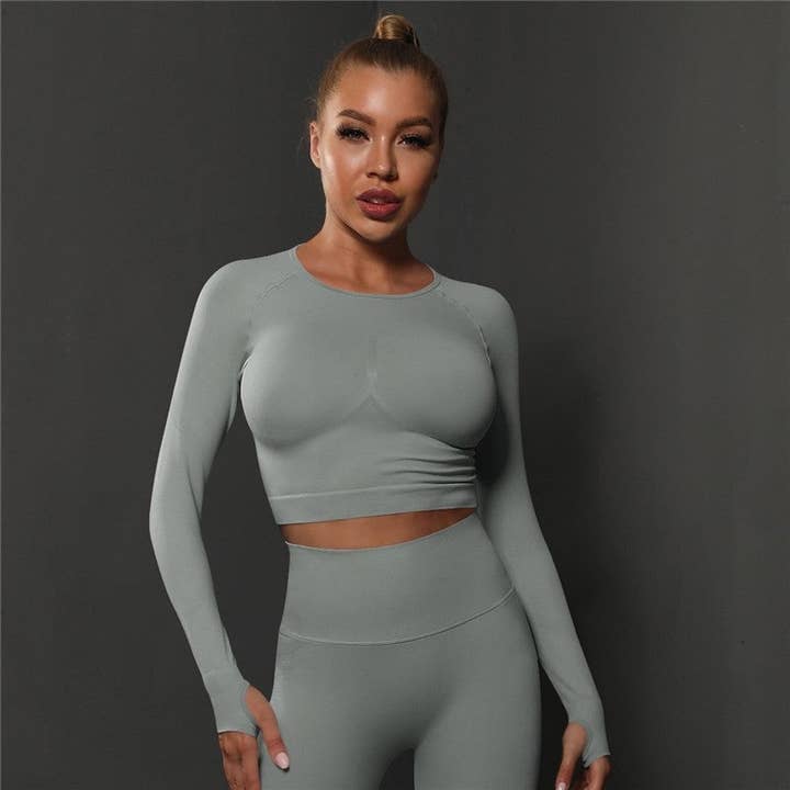 FurDecoration - Wholesale Athletic top – Women′s - Solid Color Sports Compression Long Sleeve T-Shirt3