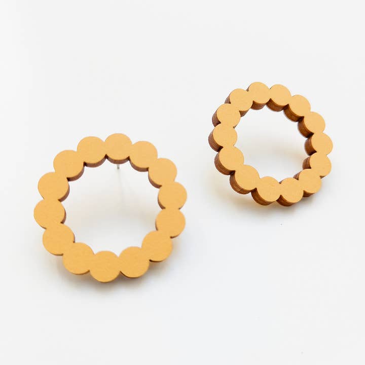 Sara Wooden Loop Stud Earrings Yellow for wholesale by Unique Ella