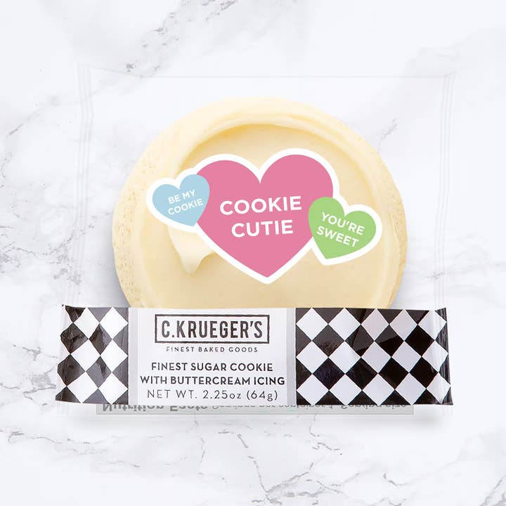 Conversation Hearts Buttercream Iced Sugar Cookie 2.25oz for wholesale by C. Krueger's