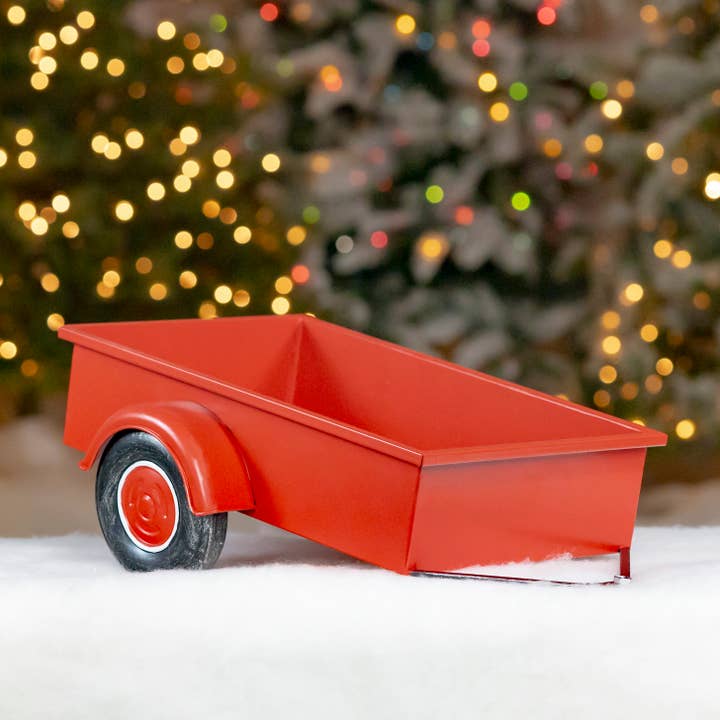 Zaer Ltd. International - Wholesale Christmas Decoration - 3.4 Foot Long Small Red Metal Tractor with Cart5