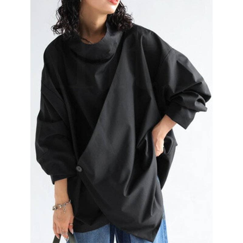 Plush Looks - Wholesale Tunic - Women's - Long Sleeves Loose Solid Color High Neck T-Shirts Tops16