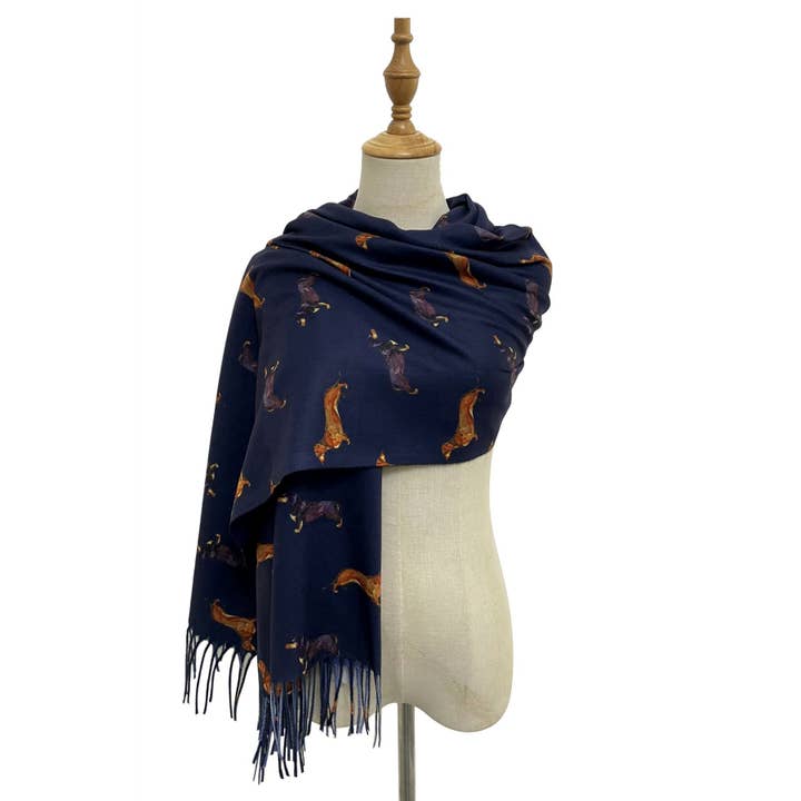 Fashion Scarf World - Wholesale Scarf - Women's - Dachshund Sausage Dog Print Tassel Scarf