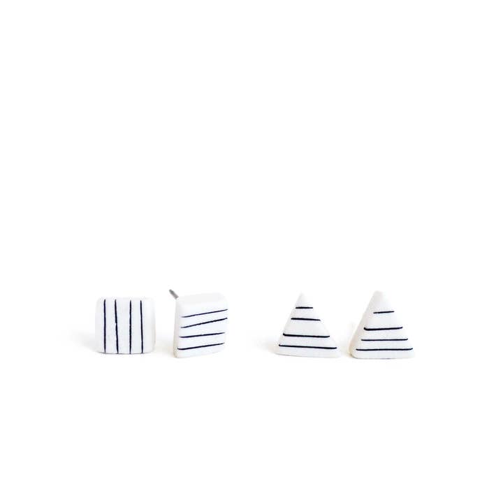 Jenna Vanden Brink Ceramics - Wholesale Stud/Post Earrings - Pinstripe Square Studs0