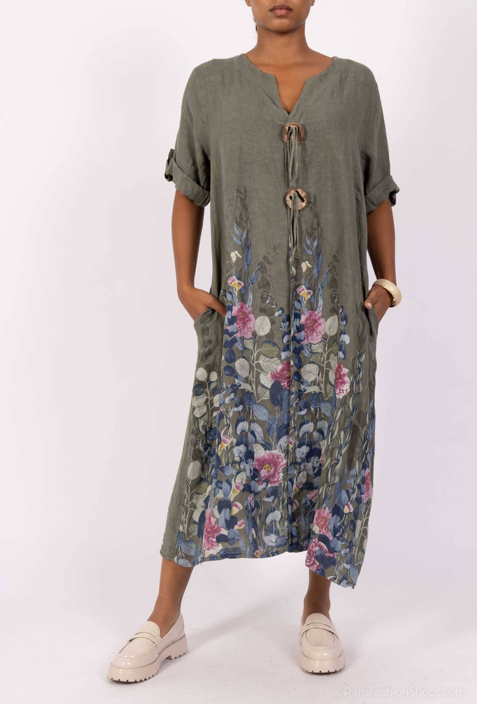 Shyloh - Vente Robe – femme - Robe en lin à imprimé fleuri et 2 boutons 1495510