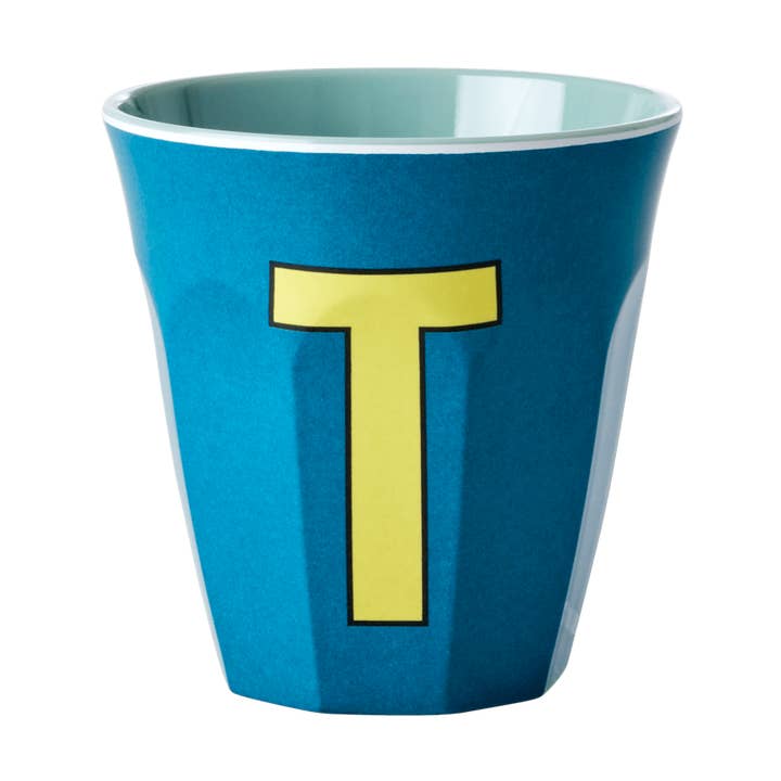 Cup Medium with Alphabet in Bluish Colors Letter T for wholesale by RicebyRice