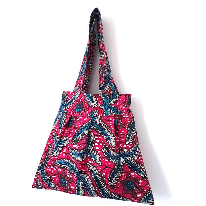 Urbanknit - Wholesale Tote Bag - Women's - African batik pleated tote- Pink and Turquoise1