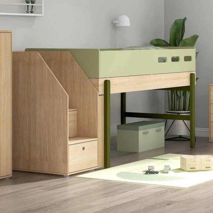 Lit Flexa Semi Élevé Popsicle Avec Échelle de Rangement pour la vente par Crab design