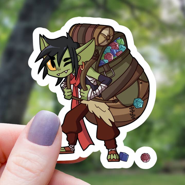 Dice Goblin Hoarding Dice Sticker - 3" for wholesale by Mimic Gaming Co