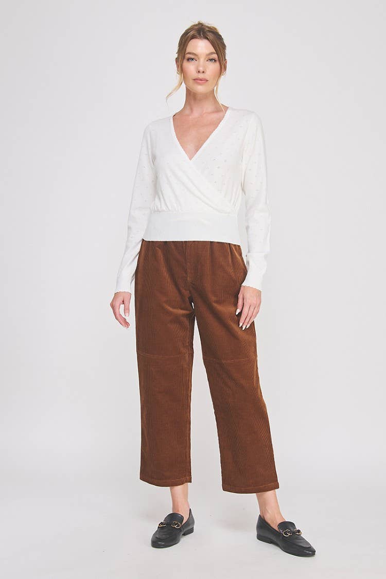 Allie Rose - Vente Pull en maille – femme - Pull cache-cœur à fines mailles pointelle avec bordure festonnée.7