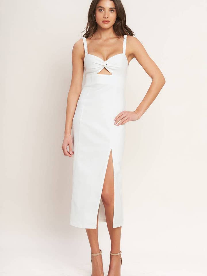 A solid twill midi dress - ID22613 WHITE DENIM for wholesale by FLYING TOMATO