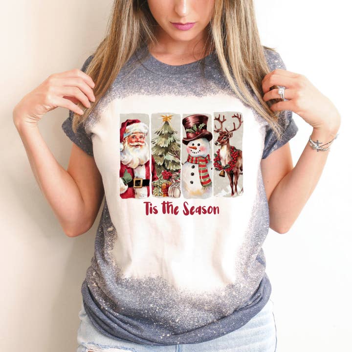 Tis The Season Bleached Christmas Tee for wholesale by Hello Gorgeous Apparel