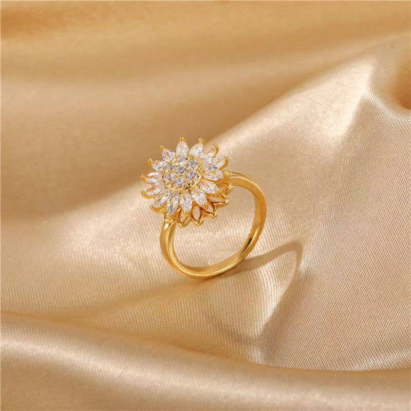 Perimade & Co. LLC – wholesale Band/stacked ring – Sunflower Anxiety Fidget Spinner Ring in Stainless Steel1