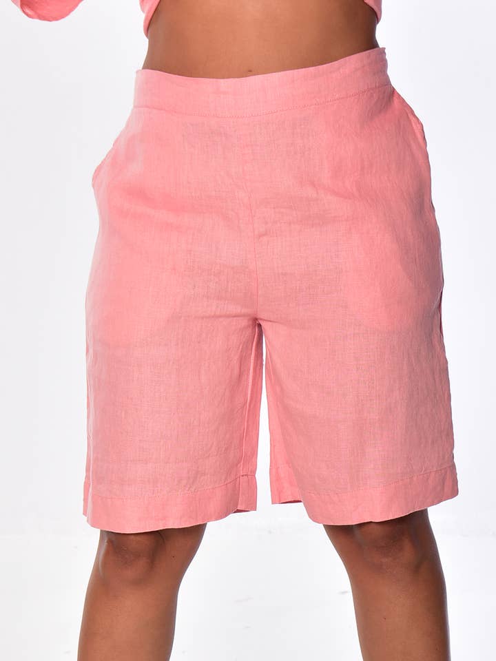 Ladies Linen Shorts w/Pockets Flat Front by AZUCAR (B) M-1X for wholesale by Azucar & Bohio