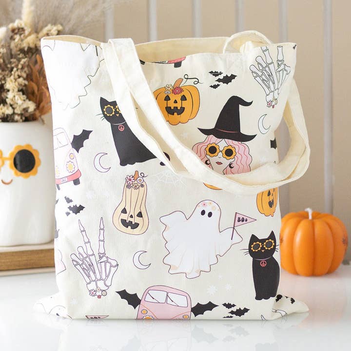 Something Different Wholesale - Wholesale Tote Bag - Women's - Groovy Ghost Halloween Print Polycotton Tote Bag0